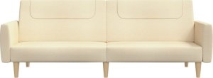 vidaXL Rozkładana kanapa 2-osobowa, kremowa, tapicerowana tkaniną 5