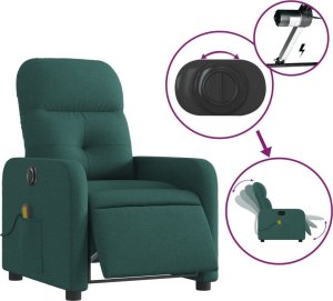 vidaXL Rozkładany fotel masujący, elektryczny, ciemnozielony, tkanina 5