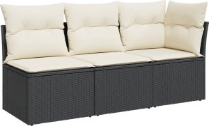 vidaXL Sofa ogrodowa z poduszkami, 3-osobowa, czarna, polirattan 2