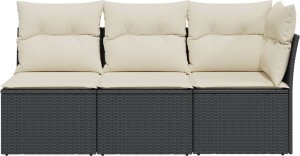 vidaXL Sofa ogrodowa z poduszkami, 3-osobowa, czarna, polirattan 4