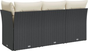 vidaXL Sofa ogrodowa z poduszkami, 3-osobowa, czarna, polirattan 6