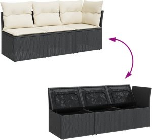 vidaXL Sofa ogrodowa z poduszkami, 3-osobowa, czarna, polirattan 7