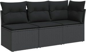 vidaXL Sofa ogrodowa z poduszkami, 3-osobowa, czarna, polirattan 2