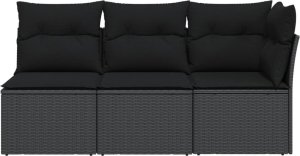 vidaXL Sofa ogrodowa z poduszkami, 3-osobowa, czarna, polirattan 4