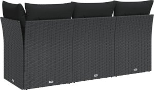 vidaXL Sofa ogrodowa z poduszkami, 3-osobowa, czarna, polirattan 6