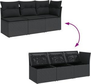 vidaXL Sofa ogrodowa z poduszkami, 3-osobowa, czarna, polirattan 7