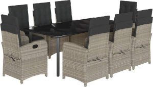 vidaXL vidaXL 9-cz. zestaw mebli ogrodowych z poduszkami, jasnoszary 2