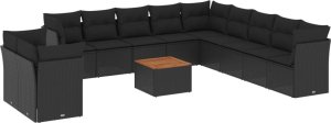 vidaXL 12-częściowy zestaw mebli do ogrodu, z poduszkami, czarny, polirattan 2