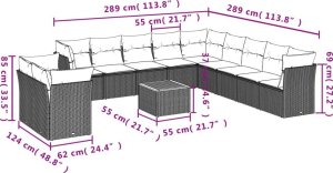 vidaXL 12-częściowy zestaw mebli do ogrodu, z poduszkami, czarny, polirattan 3