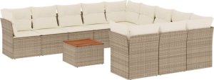 vidaXL 12-częściowy zestaw mebli ogrodowych z poduszkami, beżowy, polirattan 2