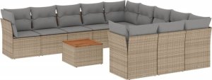 vidaXL 12-częściowy zestaw mebli ogrodowych z poduszkami, beżowy, polirattan 2