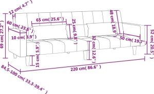 vidaXL 2-osobowa kanapa, 2 poduszki, czarna, tapicerowana tkaniną 11