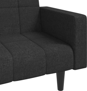 vidaXL 2-osobowa kanapa, 2 poduszki, czarna, tapicerowana tkaniną 9