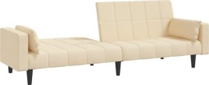 vidaXL 2-osobowa kanapa, 2 poduszki, kremowa, tapicerowana tkaniną 4