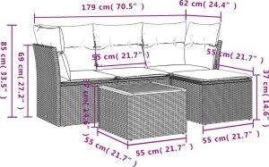 vidaXL 5-częściowy zestaw wypoczynkowy do ogrodu, poduszki, czarny rattan PE 3