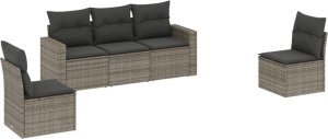 vidaXL 5-częściowy zestaw wypoczynkowy do ogrodu, poduszki, szary rattan PE 2