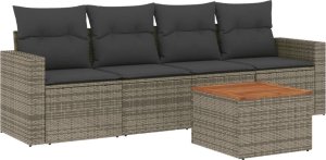 vidaXL 5-częściowy zestaw wypoczynkowy do ogrodu, poduszki, szary rattan PE 2