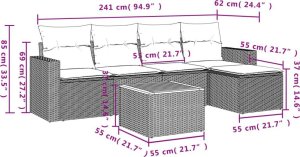vidaXL 6-częściowy zestaw mebli ogrodowych z poduszkami, szary, polirattan 3