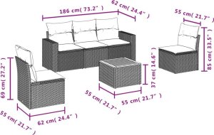 vidaXL 6-częściowy zestaw mebli ogrodowych z poduszkami, szary, polirattan 3