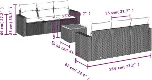 vidaXL 7-częściowy zestaw wypoczynkowy do ogrodu, z poduszkami, szary 2
