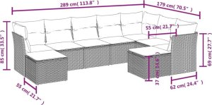 vidaXL 9-częściowy zestaw mebli ogrodowych z poduszkami, beżowy, polirattan 3