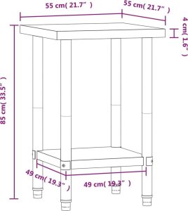 vidaXL Kuchenny stół roboczy, 55x55x85 cm, stal nierdzewna 9