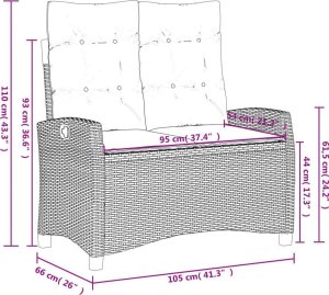 vidaXL Rozkładana ławka ogrodowa z poduszkami, beżowa, polirattan 10