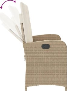 vidaXL Rozkładana ławka ogrodowa z poduszkami, beżowa, polirattan 6