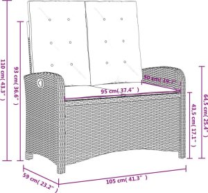 vidaXL Rozkładana ławka ogrodowa z poduszkami, beżowa, polirattan 10