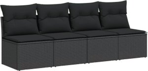 vidaXL Sofa ogrodowa z poduszkami, 4-osobowa, czarna, polirattan 2