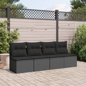 vidaXL Sofa ogrodowa z poduszkami, 4-osobowa, czarna, polirattan 3