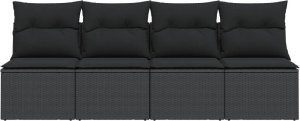 vidaXL Sofa ogrodowa z poduszkami, 4-osobowa, czarna, polirattan 4