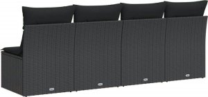 vidaXL Sofa ogrodowa z poduszkami, 4-osobowa, czarna, polirattan 5