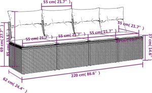vidaXL Sofa ogrodowa z poduszkami, 4-osobowa, czarna, polirattan 8