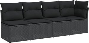 vidaXL Sofa ogrodowa z poduszkami, 4-osobowa, czarna, polirattan 2