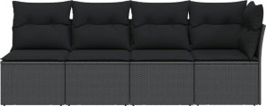 vidaXL Sofa ogrodowa z poduszkami, 4-osobowa, czarna, polirattan 4