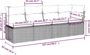 vidaXL Sofa ogrodowa z poduszkami, 4-osobowa, czarna, polirattan 9
