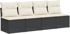 vidaXL Sofa ogrodowa z poduszkami, 4-osobowa, czarna, polirattan 2
