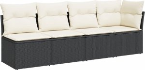 vidaXL Sofa ogrodowa z poduszkami, 4-osobowa, czarna, polirattan 2