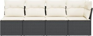 vidaXL Sofa ogrodowa z poduszkami, 4-osobowa, czarna, polirattan 4
