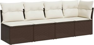 vidaXL Sofa ogrodowa z poduszkami, 4-osobowa, brązowa, polirattan 2