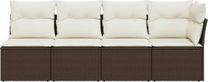 vidaXL Sofa ogrodowa z poduszkami, 4-osobowa, brązowa, polirattan 4