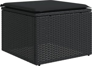 vidaXL Stołek ogrodowy z poduszką, czarny, 55x55x37 cm, polirattan 2