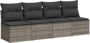 vidaXL Sofa ogrodowa z poduszkami, 4-osobowa, szara, polirattan 2