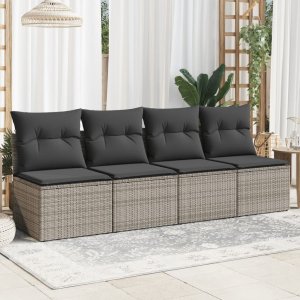 vidaXL Sofa ogrodowa z poduszkami, 4-osobowa, szara, polirattan 3