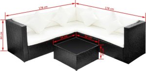 vidaXL 4-częściowy zestaw wypoczynkowy do ogrodu, poduszki, rattan PE czarny 3