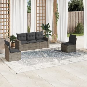 vidaXL 5-częściowy zestaw wypoczynkowy do ogrodu, poduszki, szary rattan PE 1
