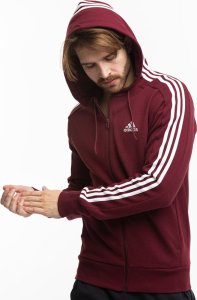 Adidas Bluza męska adidas Essentials French Terry 3-Stripes Full-Zip Hoodie bordowa IS1365 M 1