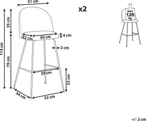 Beliani Zestaw 2 krzeseł barowych welurowy beżowoszary ARCOLA 9