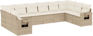 vidaXL vidaXL 10-cz. zestaw mebli ogrodowych z poduszkami, beżowy, polirattan 2
